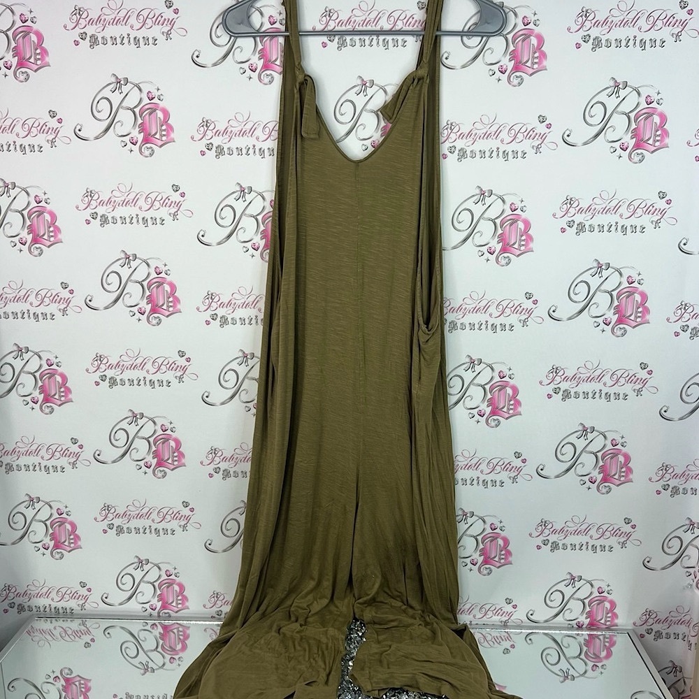 Joe Fresh one piece jumpsuit pants brown stretchy Khaki Sleeveless Dress